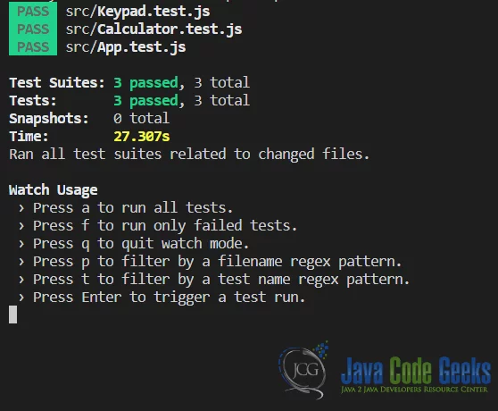 ReactJS Unit Testing - Project Output
