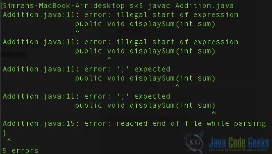 illegal start of expression in Java - Missing curly braces