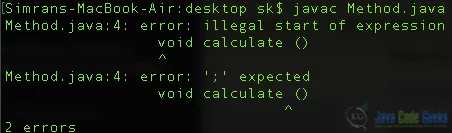 illegal start of expression in Java