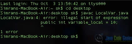 illegal start of expression in Java - Access Modifiers