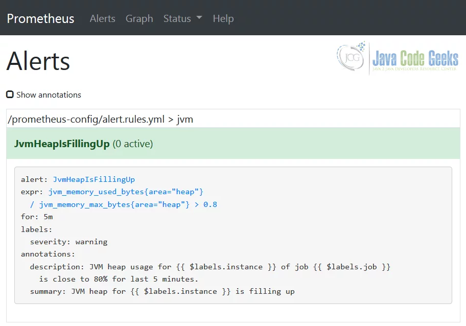 Monitoring and Alerting - Alerts view in Prometheus