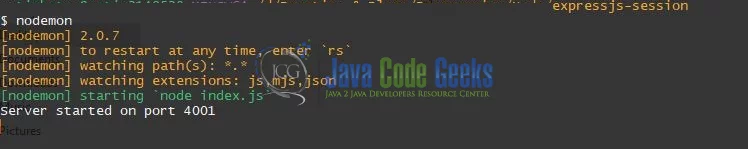 express js sessions - launch the app