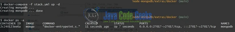 node js mongo db tutorial - container status