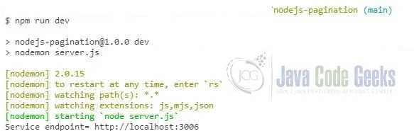 pagination in Node.js - starting the app