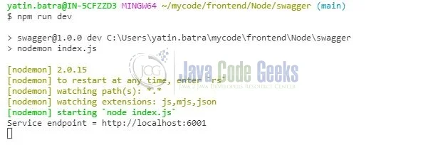 API Documentation in Node.js - app run