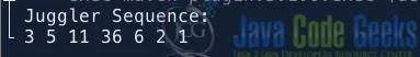 Fig 1. Output displaying the Juggler sequence starting from 3