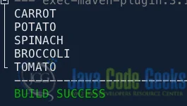 Fig 1: Output from the example using Java stream to print list print elements after an update