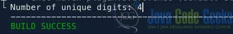 Fig 1: Output from the example of using a Set to count unique digits in Java
