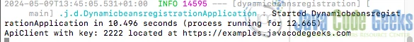 Fig 1. Output from running the application on dynamic beans registration with custom properties