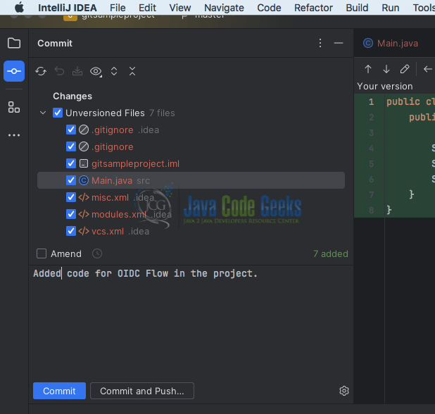 Commit Changes - git intellij integration