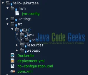 project directory structure for Java Maven with the jvm.config file to pass JVM arguments