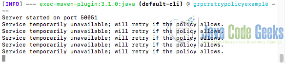 Server Logs on Java gRPC Retry Policy Example