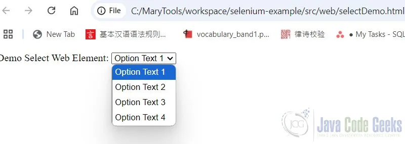 Select dropdown value page