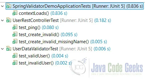 Spring Validator Interface Test Results