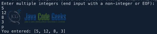 Sample Output: Reading Multiple Integers from a Single Line in Java