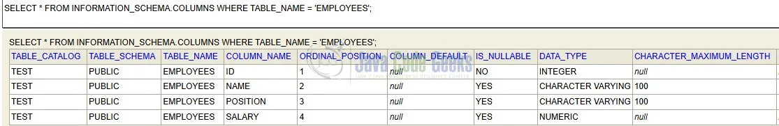 Fig. 2: Sql command output 2