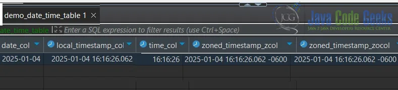 postgresql store date time sql