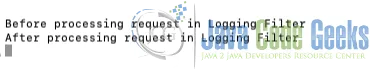 Screenshot showing the log output of the Java Spring chain.doFilter LoggingFilter example.