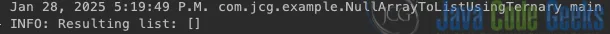 Java null array to empty list conversion using a ternary operator example output