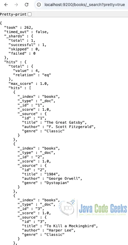 Spring Boot CSV Import to Elasticsearch Example Output