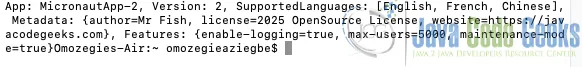 Screenshot displaying the example output of running - Micronaut loading an external YAML configuration file.