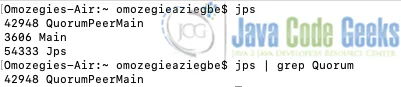 Output of the ZooKeeper status check using jps