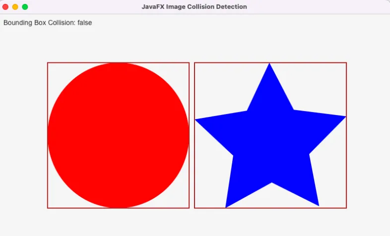 initial screenshot output of Java image collision detection using the bounding box method.
