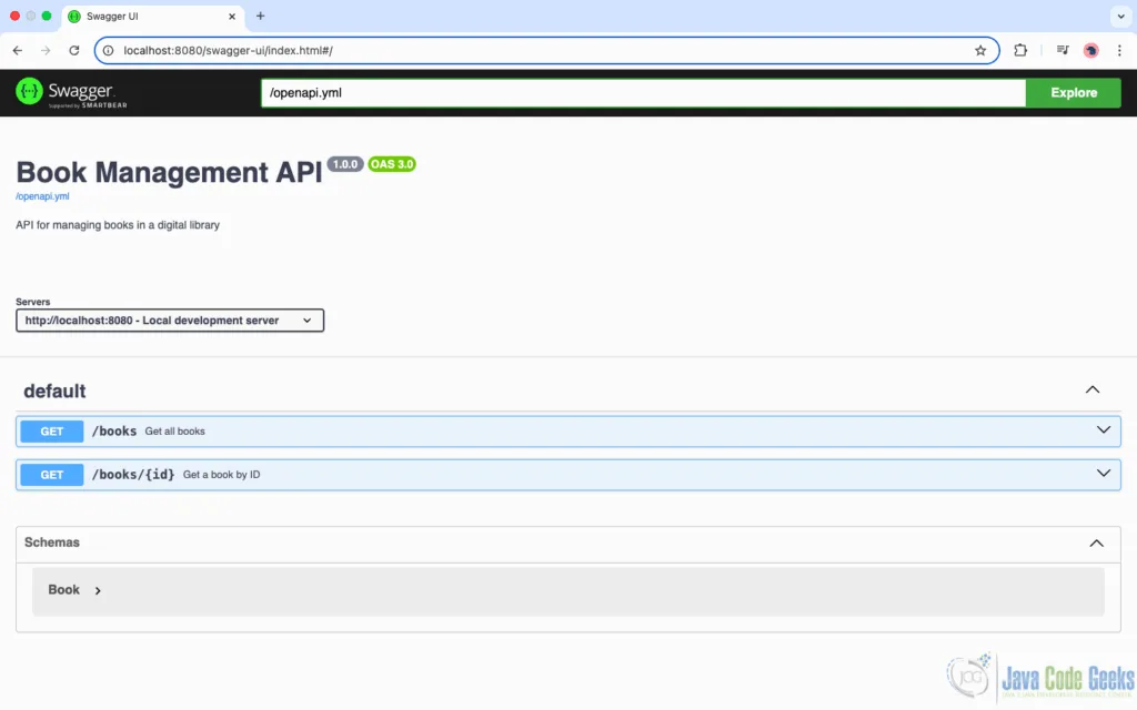 Rendered Swagger UI Based on OpenAPI Documentation YAML File