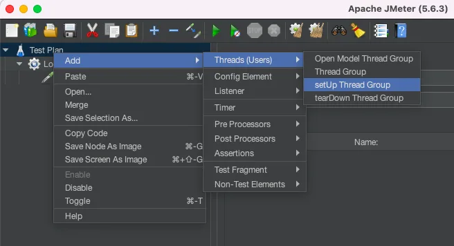 Screenshot demonstrating how to add a Thread Group to your JMeter Test Plan