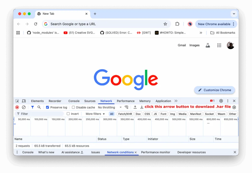 Screenshot showing how to as HAR