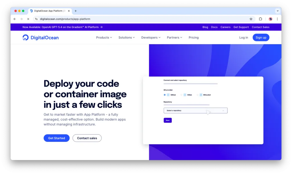 Digital Ocean Platform App homepage - heroku alternative for depolyment