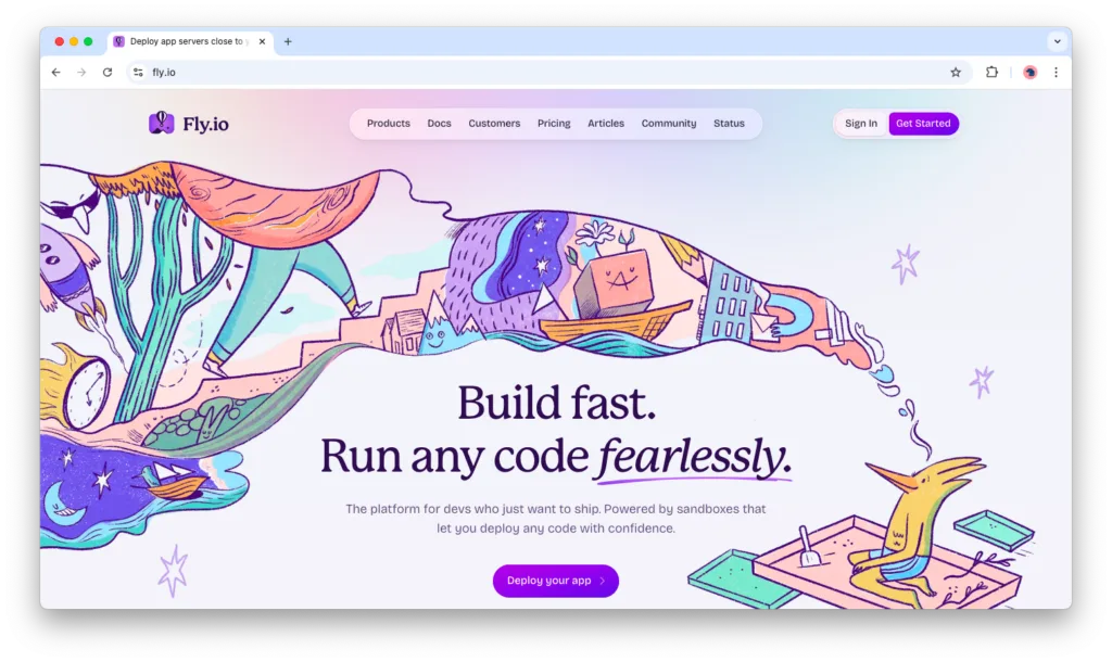 Fly.io hompage - heroku alternative for app deployment 2026