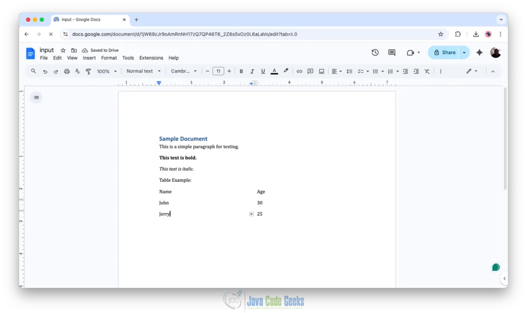 Preview image of Word DOCX to HTML conversion in Java