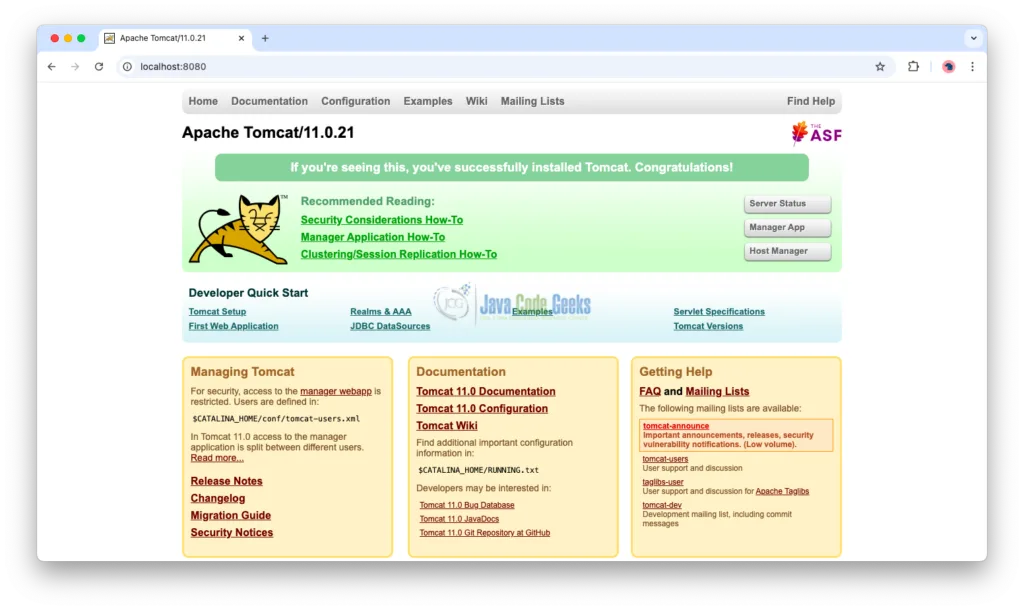 tomcat server version - homepage